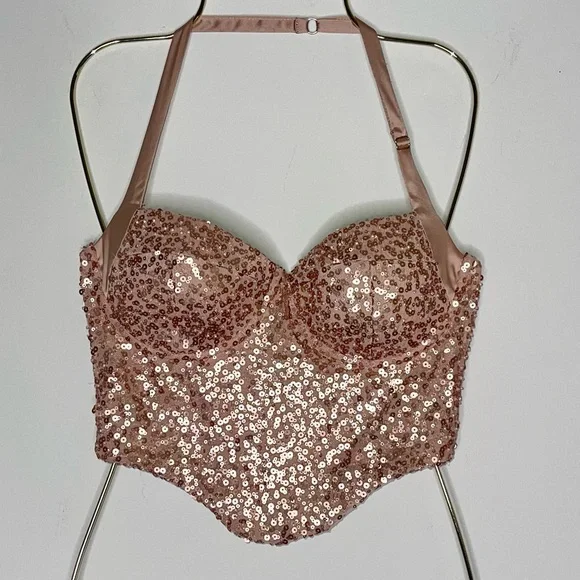 Sequin Bustier Crop Top - Oh Polly - Rose Gold - New with Tag - Small / 6 US - Picture 3 of 9